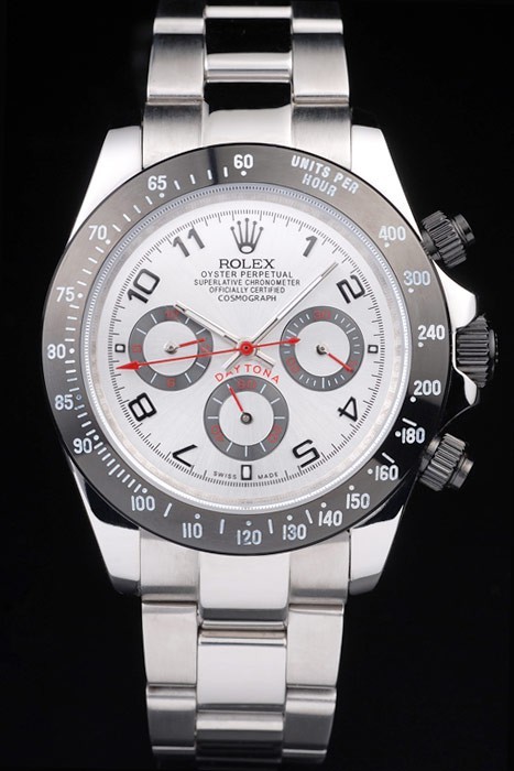 Prata Dial Rolex Daytona de aço inoxidável preto esmaltado
