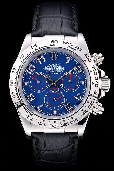 Aço Rolex Daytona Stainless Caixa azul Dial pulseira de couro preto