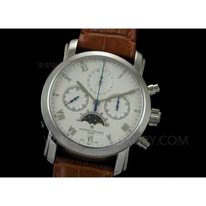 R plica Vacheron Constantin Chronograph Moonphase Assista Branco